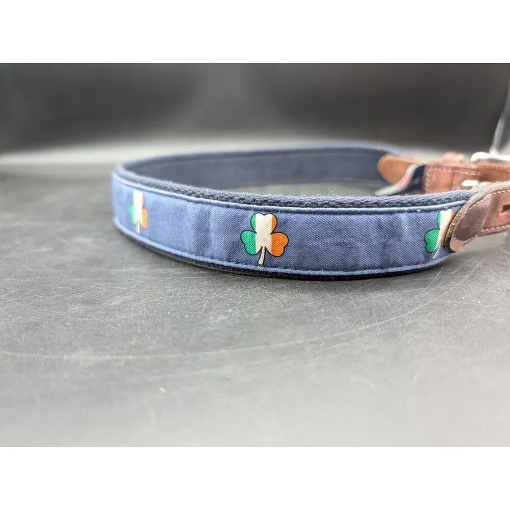 Vineyard Vines Belt Size 26 Irish Flag Shamrock Ireland Solid Brass Leather RARE